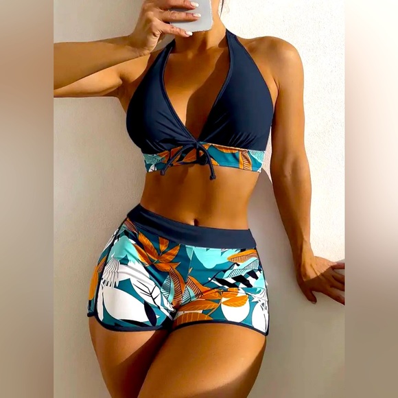 Halter Bikini Set Short Swimsuit Women High Waist Swimwear Female - Picture 2 of 6